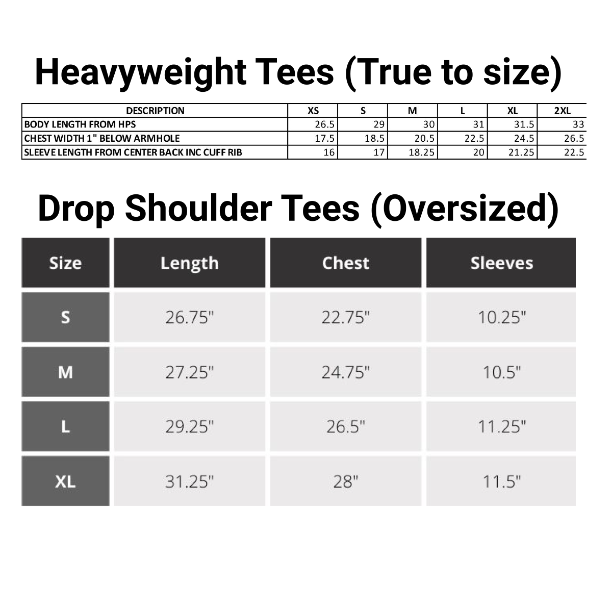 SIZE CHARTS